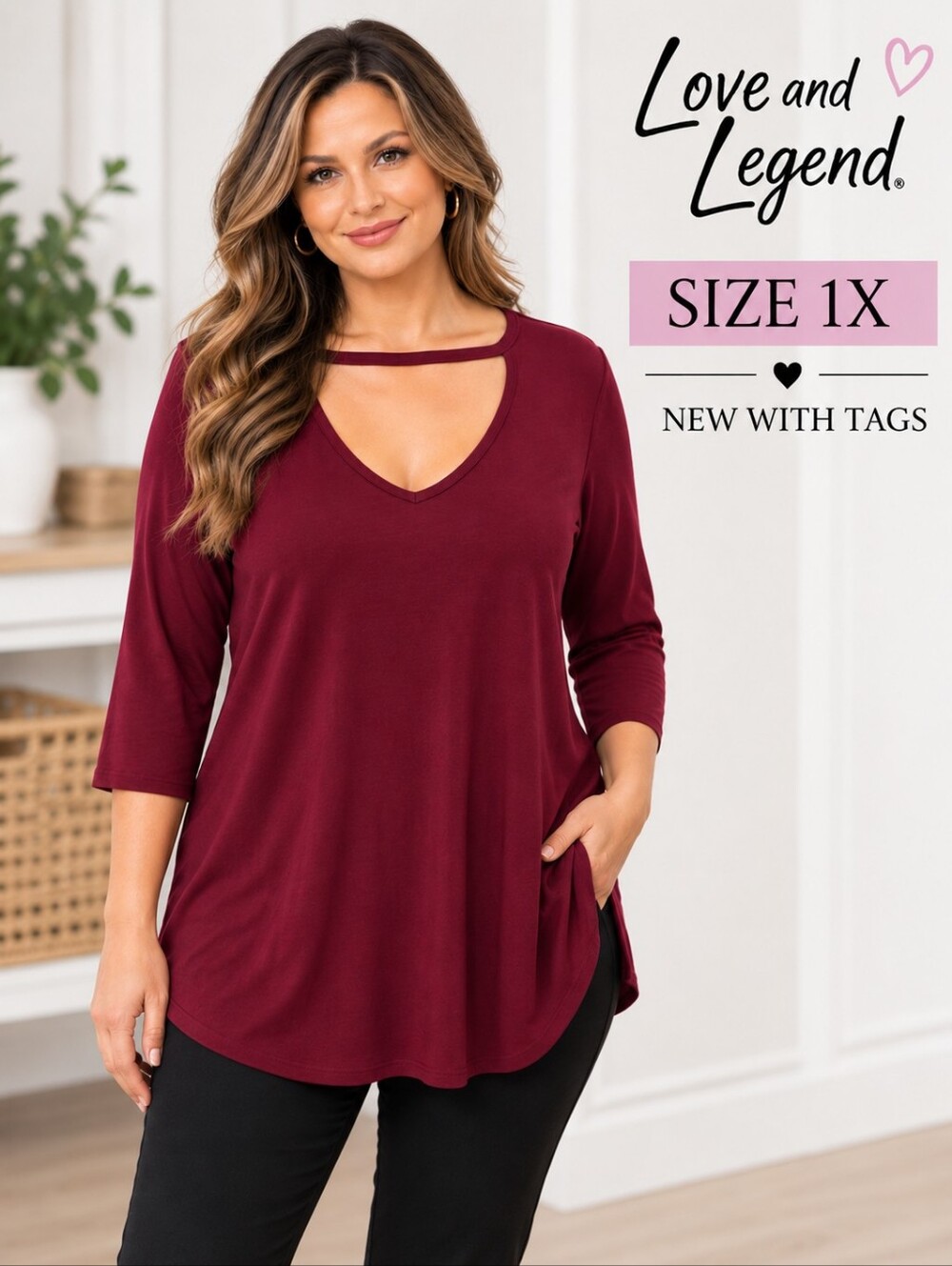 Love & Legend 1X Burgundy Cutout Tunic Top